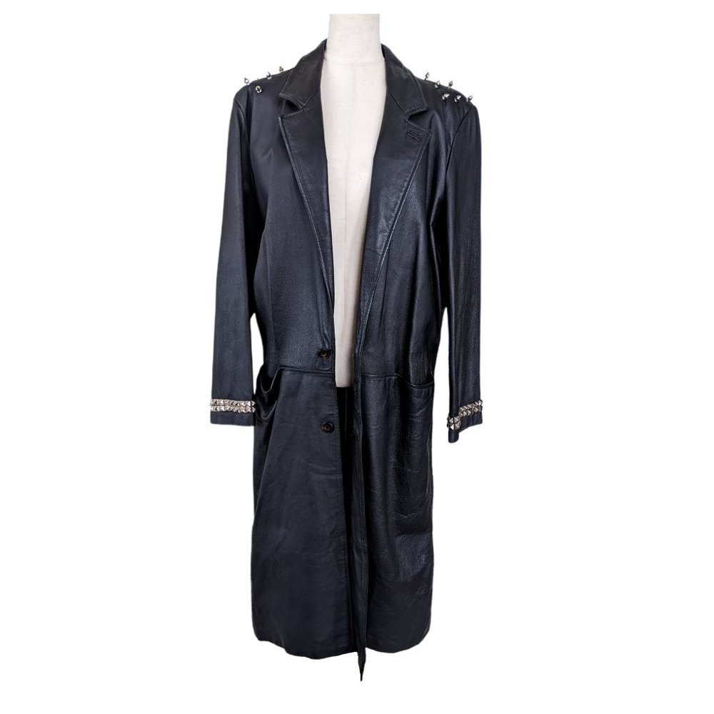 GENUINE LEATHER Black Matrix Trench Coat S